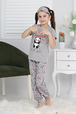 Kız Çocuk Uyku Bantlı-Pandalı Pijama Takımı 3-11 Yaş 6063-64