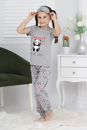 Kız Çocuk Uyku Bantlı-Pandalı Pijama Takımı 3-11 Yaş 6063-64