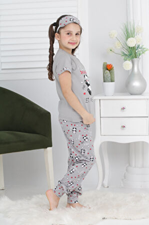 Kız Çocuk Uyku Bantlı-Pandalı Pijama Takımı 3-11 Yaş 6063-64