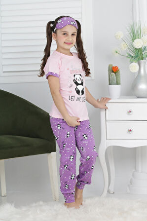 Kız Çocuk Uyku Bantlı-Pandalı Pijama Takımı 3-11 Yaş 6063-64