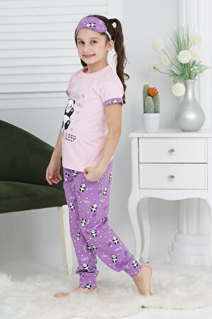 Kız Çocuk Uyku Bantlı-Pandalı Pijama Takımı 3-11 Yaş 6063-64