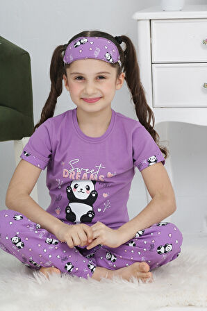 Kız Çocuk Uyku Bantlı-Pandalı Pijama Takımı 3-11 Yaş 6063-64