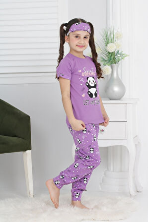 Kız Çocuk Uyku Bantlı-Pandalı Pijama Takımı 3-11 Yaş 6063-64