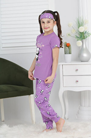 Kız Çocuk Uyku Bantlı-Pandalı Pijama Takımı 3-11 Yaş 6063-64