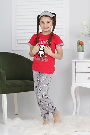 Kız Çocuk Uyku Bantlı-Pandalı Pijama Takımı 3-11 Yaş 6063-64