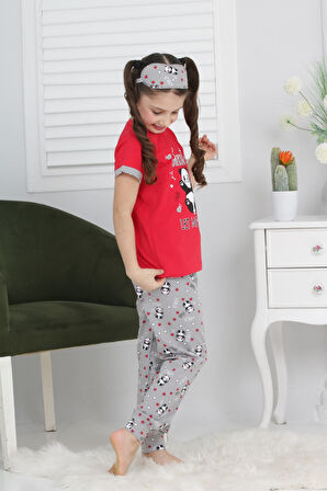 Kız Çocuk Uyku Bantlı-Pandalı Pijama Takımı 3-11 Yaş 6063-64