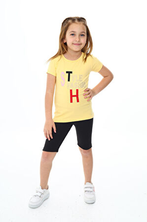 Kız Çocuk Kısa Taytlı Takım (T-shirt+Tayt) 3-13 Yaş Zu101
