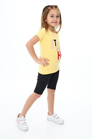 Kız Çocuk Kısa Taytlı Takım (T-shirt+Tayt) 3-13 Yaş Zu101