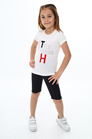 Kız Çocuk Kısa Taytlı Takım (T-shirt+Tayt) 3-13 Yaş Zu101