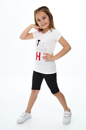 Kız Çocuk Kısa Taytlı Takım (T-shirt+Tayt) 3-13 Yaş Zu101