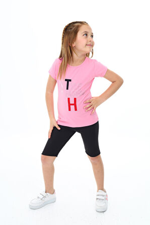 Kız Çocuk Kısa Taytlı Takım (T-shirt+Tayt) 3-13 Yaş Zu101