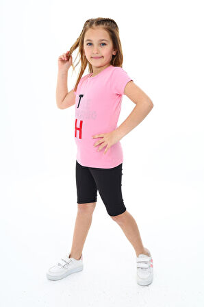 Kız Çocuk Kısa Taytlı Takım (T-shirt+Tayt) 3-13 Yaş Zu101