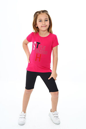 Kız Çocuk Kısa Taytlı Takım (T-shirt+Tayt) 3-13 Yaş Zu101
