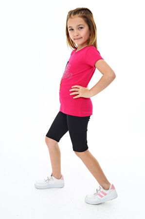 Kız Çocuk Kısa Taytlı Takım (T-shirt+Tayt) 3-13 Yaş Zu101