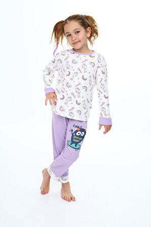 Kız Çocuk Unicorn Baskılı Pijama Takımı 3-11 Yaş 0159