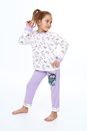 Kız Çocuk Unicorn Baskılı Pijama Takımı 3-11 Yaş 0159