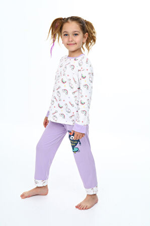 Kız Çocuk Unicorn Baskılı Pijama Takımı 3-11 Yaş 0159