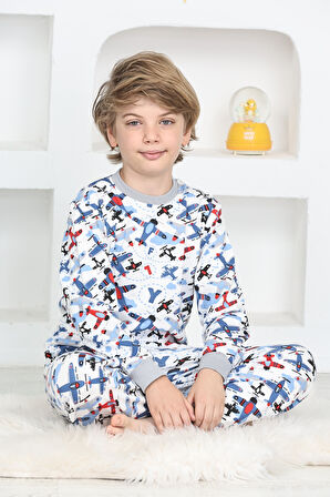 Erkek Çocuk Uçak Baskılı Pijama Takımı 1-11 Yaş 4924-26