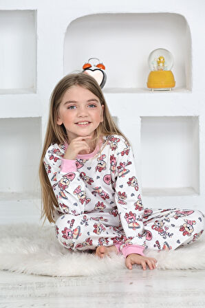 Kız Çocuk Sevimli Ayıcık Baskılı Pijama Takımı 1-11 Yaş 4924-26