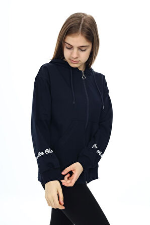 Kız Çocuk Fermuarlı Kapüşonlu Sweatshirt 2 İplik  9-14 Yaş wap7123