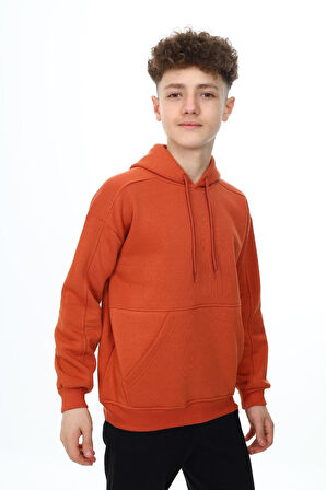 Erkek Çocuk Kapüşonlu Kanguru Cepli 3 İplik Sweatshirt 7-12 Yaş 7141