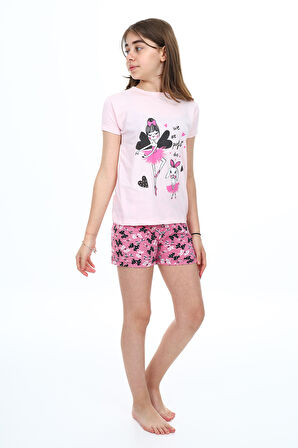 Kız Çocuk Şortlu-Peri Baskılı Pijama Takımı px0160.3