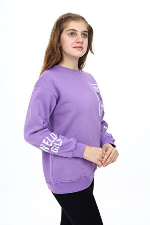 Kız Çocuk Yaka ve Bilek Baskılı 3 İplik Sweatshirt Px492.3