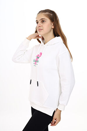 Kız Çocuk Tavşan Baskılı Kapüşonlu Sweatshirt Px872