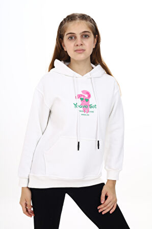 Kız Çocuk Tavşan Baskılı Kapüşonlu Sweatshirt Px872