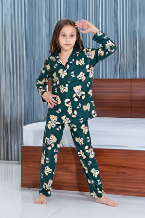 Kız Çocuk Ayıcık Baskılı Pijama Takımı 12167