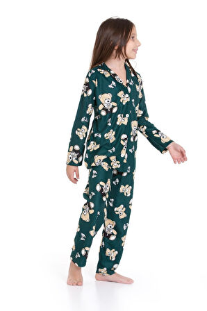 Kız Çocuk Ayıcık Baskılı Pijama Takımı 12167