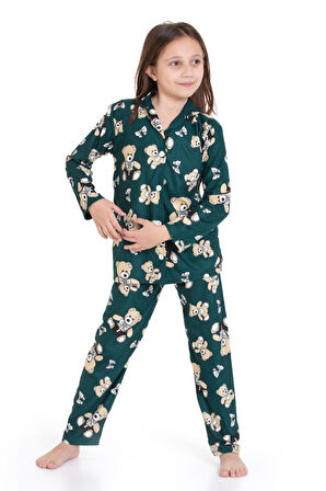 Kız Çocuk Ayıcık Baskılı Pijama Takımı 12167