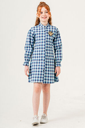 Kız Çocuk Ekose Desenli Elbise 12168