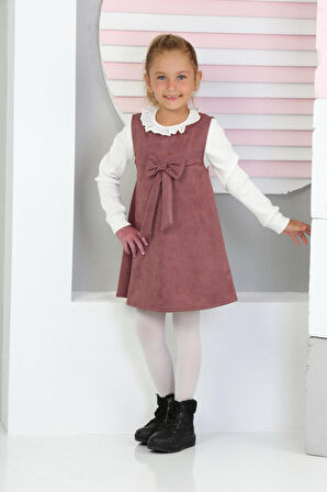 Kız Çocuk Süet Kumaş 2'li Elbise (Elbise+Bady Bluz)12177