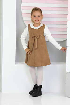 Kız Çocuk Süet Kumaş 2'li Elbise (Elbise+Bady Bluz)12177