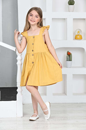 Kız Çocuk %100 Pamuk Keten Elbise 12197