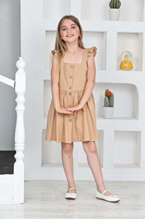 Kız Çocuk %100 Pamuk Keten Elbise 12197