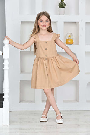Kız Çocuk %100 Pamuk Keten Elbise 12197