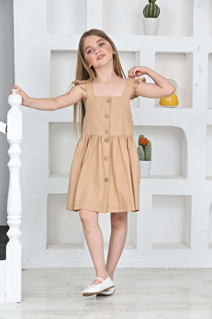 Kız Çocuk %100 Pamuk Keten Elbise 12197