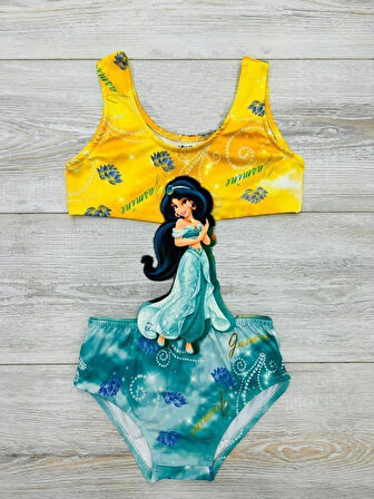 Kız Çocuk Bel Detaylı Prenses Baskılı Mayo 2-8 Yaş 12225