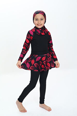 Kız Çocuk Uzun Kollu Ve Altlı 3 Parça Mayo Takımı 8-16 Yaş 12229