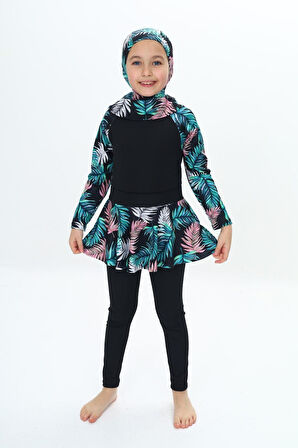 Kız Çocuk Uzun Kollu Ve Altlı 3 Parça Mayo Takımı 8-16 Yaş 12229