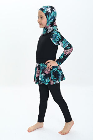 Kız Çocuk Uzun Kollu Ve Altlı 3 Parça Mayo Takımı 8-16 Yaş 12229