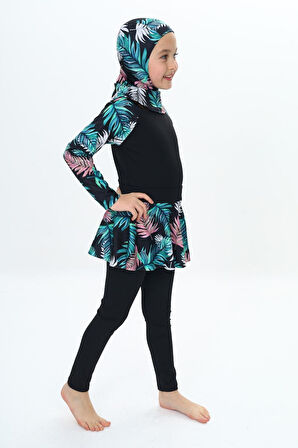 Kız Çocuk Uzun Kollu Ve Altlı 3 Parça Mayo Takımı 8-16 Yaş 12229