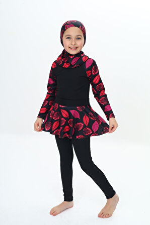 Kız Çocuk Uzun Kollu Ve Altlı 3 Parça Mayo Takımı 8-16 Yaş 12229