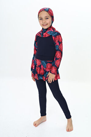 Kız Çocuk Uzun Kollu Ve Altlı 3 Parça Mayo Takımı 8-16 Yaş 12229