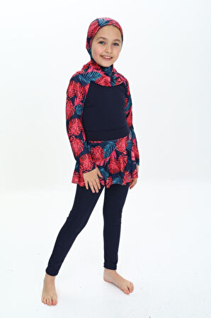 Kız Çocuk Uzun Kollu Ve Altlı 3 Parça Mayo Takımı 8-16 Yaş 12229