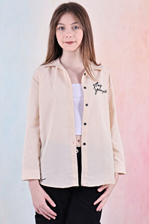 Kız Çocuk Panelli ve Yazı Baskılı Gömlek 6-15 Yaş 12255