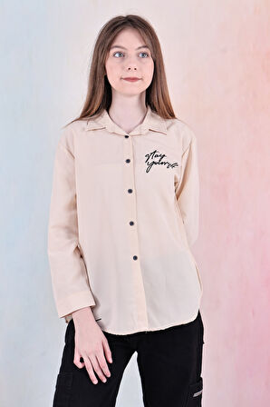 Kız Çocuk Panelli ve Yazı Baskılı Gömlek 6-15 Yaş 12255