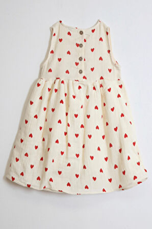 Kız Çocuk %100 Müslin Pamuk Fiyonk Detaylı Elbise 4-10 Yaş 12262